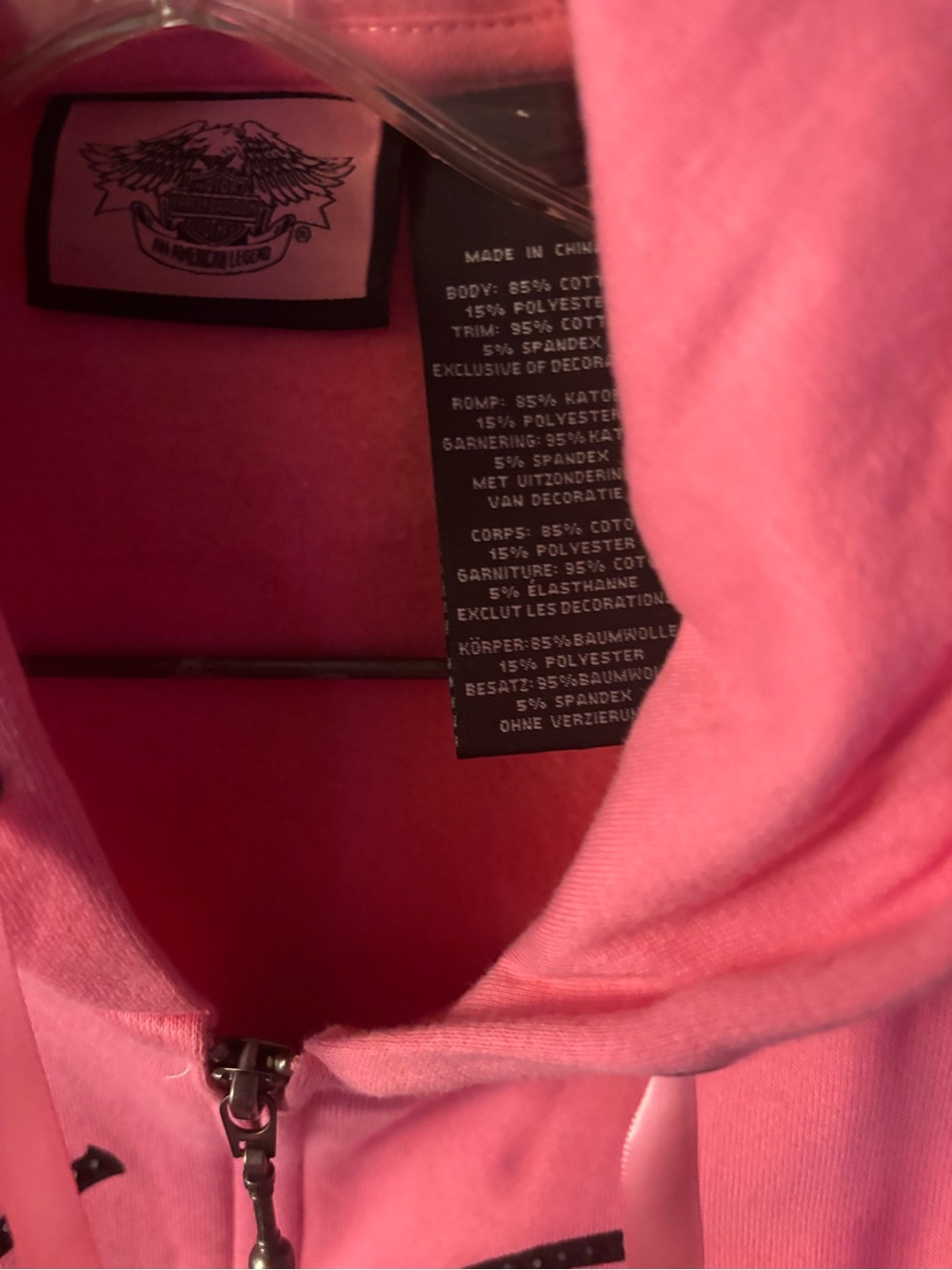 Harley-Davidson Women's Bright Pink Zip Hoodie with Black Script - Picture 3 of 4